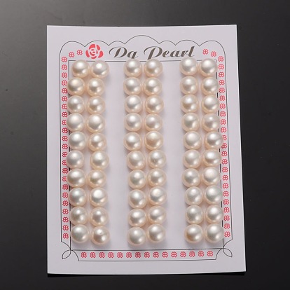 Natural Cultured Freshwater Pearl Beads, Half Drilled, Rondelle 8.8~9x8mm, Hole: 0.8mm