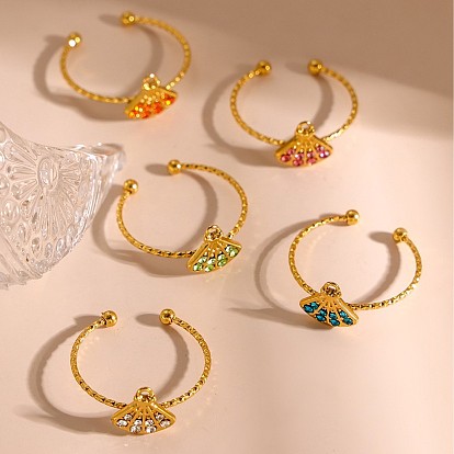 304 регулируемые манжетные кольца из нержавеющей стали с микропаве из кубического циркония, подвески в форме веера