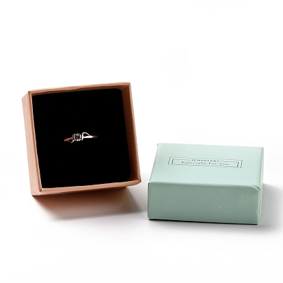 Bijoux spécialement pour vous boîtes à bagues en carton, avec une éponge noire, pour emballage cadeau bijoux, carrée, aigue-marine, 5x5x3.15 cm