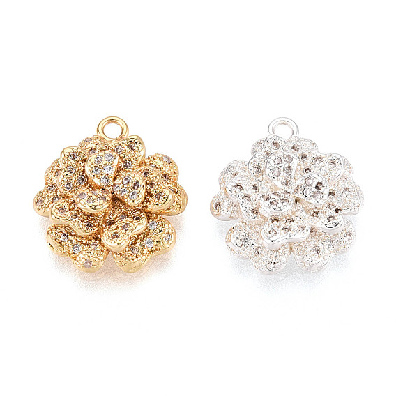 Латунные микропаве прозрачные подвески с фианитом, цветок, без никеля 
