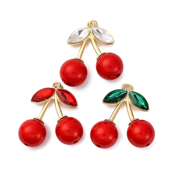 Латунь стекло кулоны, вишня, с абс пластмассовой имитационной жемчужиной, с петлей-кольцом, без кадмия и без свинца, стойки покрытие, долговечный, реальный 18 k позолоченный