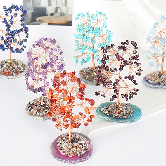 Елочные украшения из крошки драгоценных камней, Агатовая пластина с медной проволокой, энергетический камень по фен-шуй, подарок для украшения дома