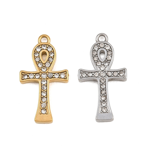 Pendentifs en acier inoxydable, avec strass, amulettes en forme de croix ankh égyptienne, placage ionique (ip)