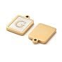 304 Stainless Steel Pendants, with Shell, Rectangle Charms with Letter, Real 14K Gold Plated