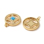 Copper Cash Brass Micro Pave Cubic Zirconia with Synthetic Opal Pendants, with Jump Ring, Real 18K Gold Plated