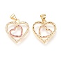 Brass Micro Pave Clear Cubic Zirconia Pendants, Long-Lasting Plated, Double Heart, Colorful