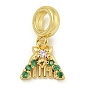 Стойка покрытие латунь паве зеленый и прозрачный кубический цирконий гребень европейские подвески шармы, Подвески с большими отверстиями, без свинца и без кадмия, долговечный