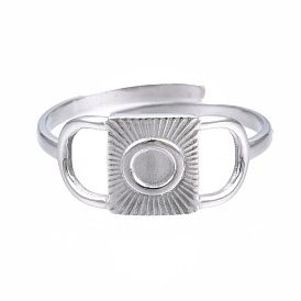 304 anillo de puño abierto rectangular de acero inoxidable, anillo grueso hueco para mujer