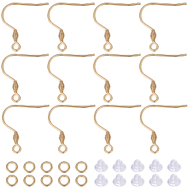 50 шт. 304 крючки для серег из нержавеющей стали, провод уха, французские крючки с катушкой, с 50открытыми соединительными кольцами и 50пластиковыми ушными гайками