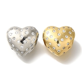 Heart Rack Plating Brass Micro Pave Clear Cubic Zirconia Beads, Long-Lasting Plated, Cadmium Free & Lead Free