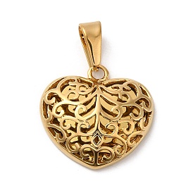 Vacuum Plating 304 Stainless Steel Pendants, Long-Lasting Plated, Hollow, Heart Charm