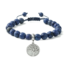 Bracelets de perles tressés réglables en lapis-lazuli naturel, 304 bracelets à breloques en acier inoxydable pour femmes