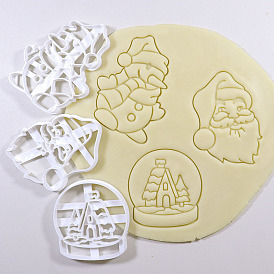 Cortadores de galletas de plástico pp, tema de la Navidad, Papá Noel/muñeco de nieve/bola de cristal con casa