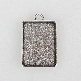 Tibetan Style Alloy Pendant Cabochon Settings, Cadmium Free & Lead Free, Plain Edge Bezel Cups, Double-sided Tray, Rectangle, Tray: 18x25mm, 32x20x2mm, Hole: 3mm, about 235pcs/kg