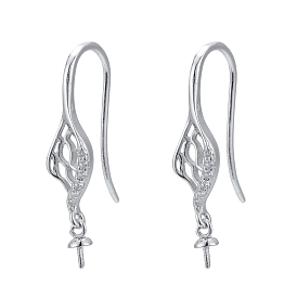 925 Sterling Silver Dangle Earring Findings, with Cubic Zirconia, For Half Drilled Beads, Clear