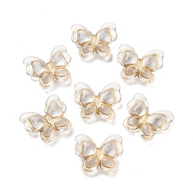Metal Enlaced Transparent Acrylic Beads, Golden Plated, Butterfly