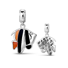 TINYSAND 925 Sterling Silver Tropical Fish Charm European Dangle Charms, 24.32x14.13x4.84mm, Hole: 4.42mm