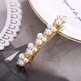 Metal Rhinestone Hair Bobbin Pins, with Imitation Pearl Beads