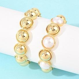 Полукруглые браслеты-манжеты из латуни и АБС-пластика с имитацией жемчуга для женщин, долговечный, без свинца и без кадмия