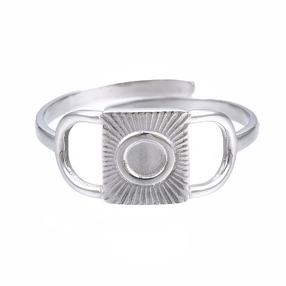 304 anillo de puño abierto rectangular de acero inoxidable, anillo grueso hueco para mujer