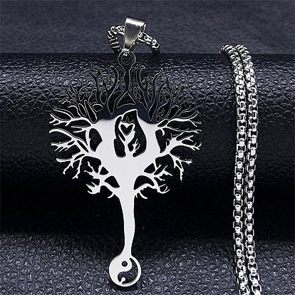 304 Stainless Steel Pendant Necklaces for Women Men, Tree of Life