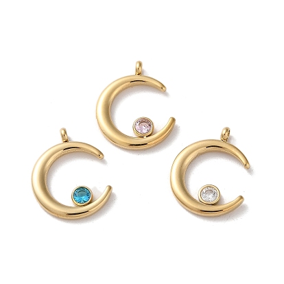 304 подвески из нержавеющей стали, со стразами, реальный 14 k позолоченный, двойной рог / подвеска в виде полумесяца