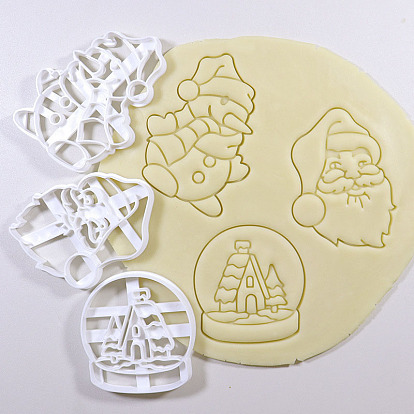 PP Plastic Cookie Cutters, Christmas Theme, Santa Claus/Snowman/Crystal Ball with House