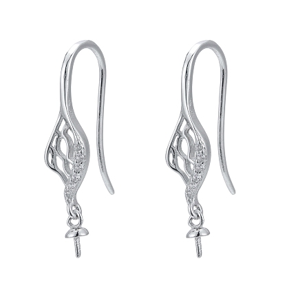 925 Sterling Silver Dangle Earring Findings, with Cubic Zirconia, For Half Drilled Beads, Clear