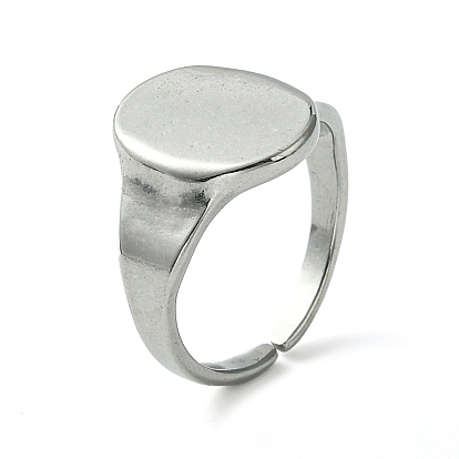 304 Stainless Steel Open Cuff Ring, Blank Oval Signet Rings