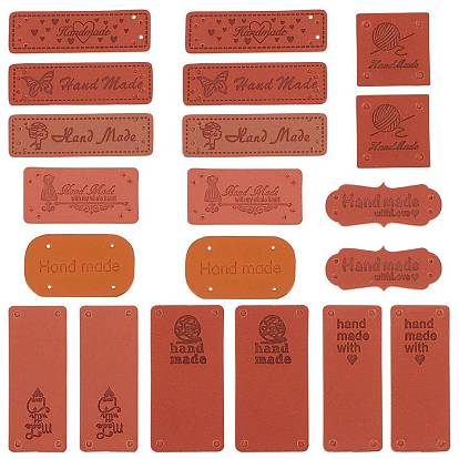 PU Leather Labels, Handmade Embossed Tag, with Holes, for DIY Jeans, Bags, Shoes, Hat Accessories, Mixed Shapes