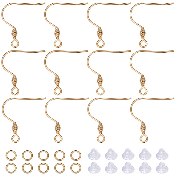 50 шт. 304 крючки для серег из нержавеющей стали, провод уха, французские крючки с катушкой, с 50открытыми соединительными кольцами и 50пластиковыми ушными гайками