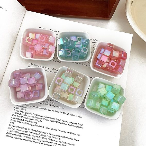 Прозрачные акриловые бусины с УФ-покрытием, радужный, кубические, с покрытием цвета радуги