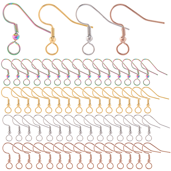 120 шт. 4 цвета 304 крючки для серег из нержавеющей стали, французские крючки с катушкой и шариком