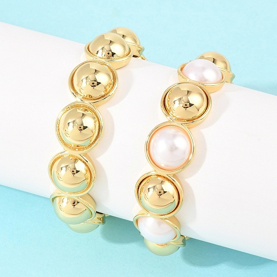 Полукруглые браслеты-манжеты из латуни и АБС-пластика с имитацией жемчуга для женщин, долговечный, без свинца и без кадмия