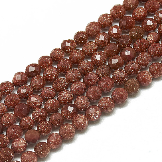 Synthetic Goldstone Beads Strands, Faceted, Round