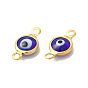 304 Stainless Steel Connector Charms, Flat Round Links with Evil Eye Pattern, with Glass Enamel