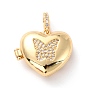 Brass Micro Pave Cubic Zirconia Diffuser Locket Pendants, Cadmium Free & Lead Free, Long-Lasting Plated, Heart with butterfly