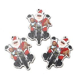 Большие деревянные подвески с рождественским принтом на одно лицо, Подвески Санта-Клауса с мотоциклом
