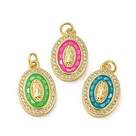 Brass Micro Pave Cubic Zirconia Pendants, with Enamel & Shell, with Jump Rings, Real 18K Gold Plated, Oval with Human