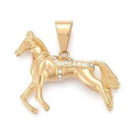 304 Stainless Steel Pendants, with Crystal Rhinestone, Horse
