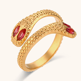 Vintage Luxe Stainless Steel Gold Plated Snake Ring with Zircon Eyes for Women
