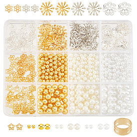Olycraft DIY Jewelry Making Finding Kit, Including No Hole/Undrilled Imitation Pearl Acrylic & ABS Plastic Round Beads, Iron & Alloy & Brass Bead Caps, Brass Ring