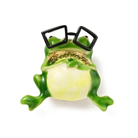Frog with Glasses Enamel Pin with Rhinestone, Light Gold Alloy Cartoon Badge for Backpack Clothes