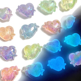 10Pcs Luminous UV Plating Acrylic Beads, Glow in the Dark, Heart