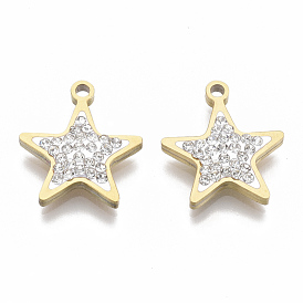 201 Stainless Steel Pendants, with Polymer Clay Crystal Rhinestone, Star Shape