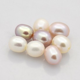 Natural Cultured Freshwater Pearl Beads, Half Drilled, Rice, 5~6x4.5~5mm, Half Hole: 1mm