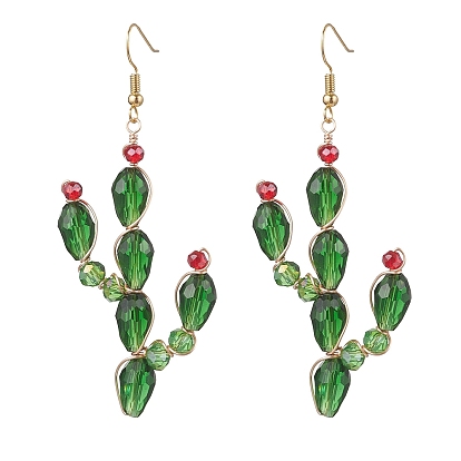 Серьги-подвески в виде кактусов из латунных стеклянных бусин