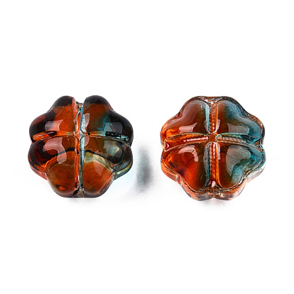 Transparent Spray Painted Glass Beads, Two Tone, Clover