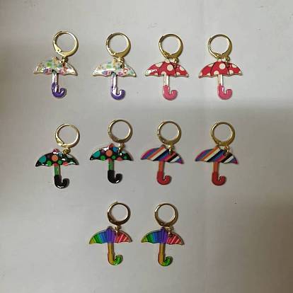 Maschenmarkierer mit Anhänger aus legiertem Emaille mit Verschluss, 304 Maschenmarkierer für Ohrringe mit Hebelverschluss aus Edelstahl, Regenschirm