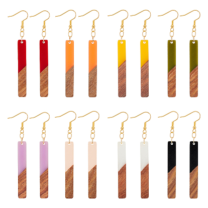 8 пары 8 серьги с подвесками из цветной смолы и орехового дерева с железными булавками, прямоугольные
